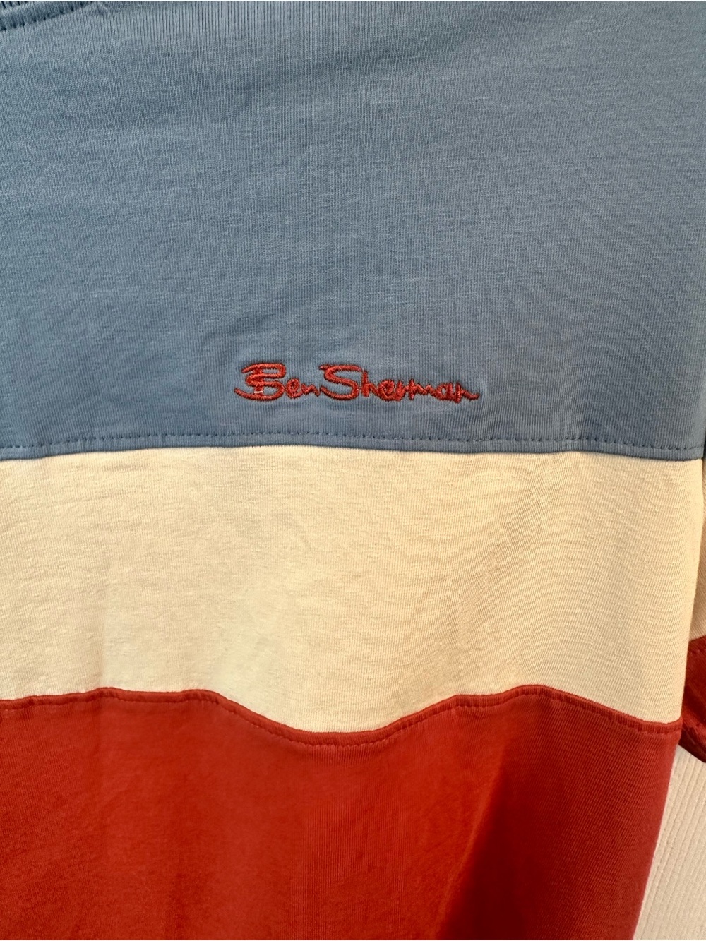 Ben Sherman Colorblock Short Sleeve Tee in Blue, Cream & Rust - Picture 3 of 5